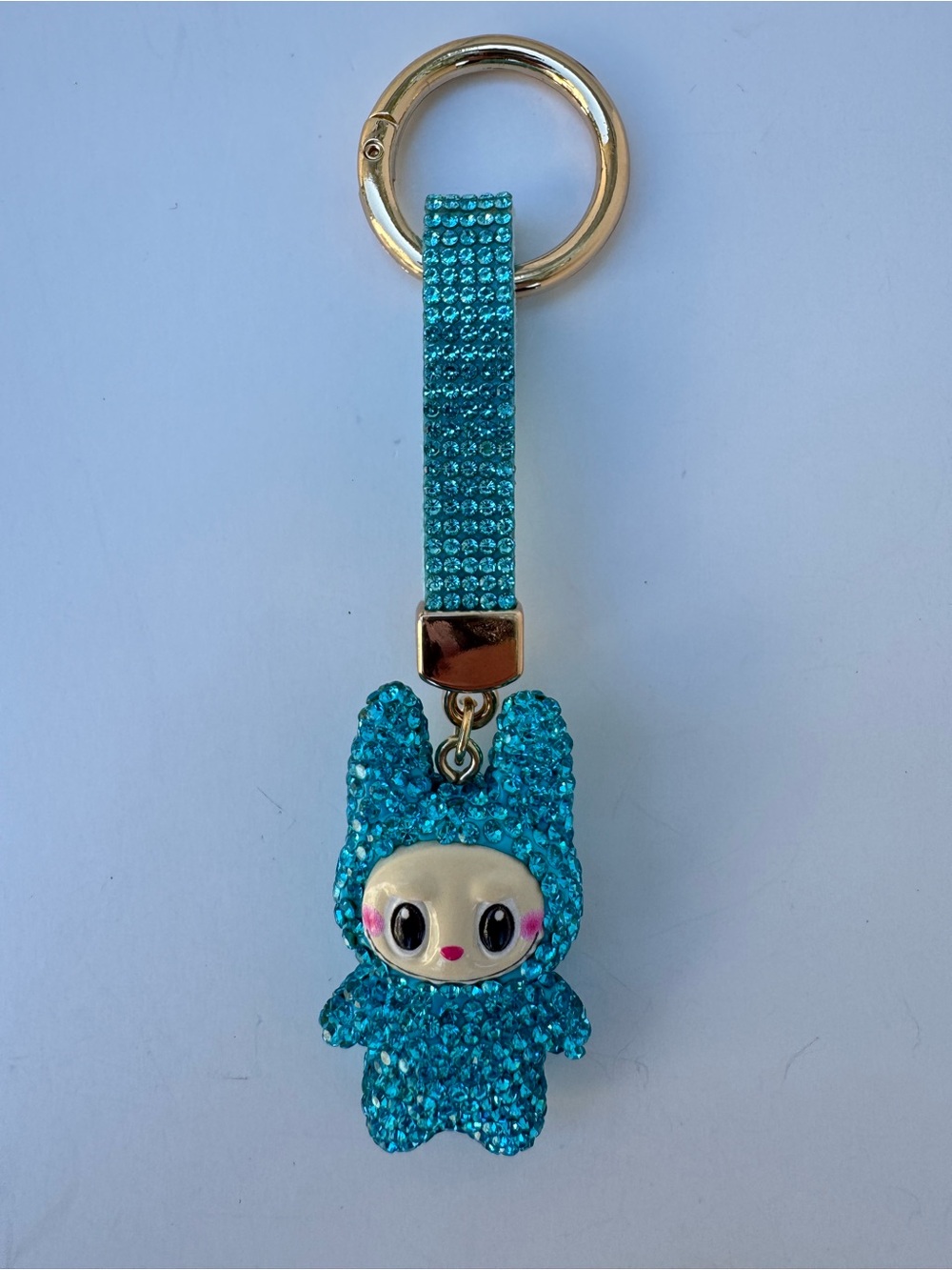 Blue Crystal Bunny Keychain Labubu Style Rhinestone Charm Bag Backpack Accessory